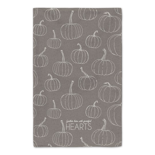 Grateful Hearts Gray Pumpkin Tea Towel Set